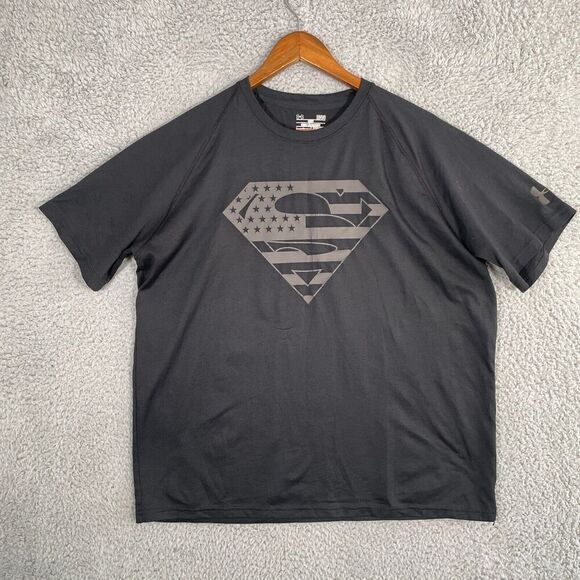 Under Armour Shirt Mens Large Black Superman Loose Heat Gear Active - Picture 1 of 8